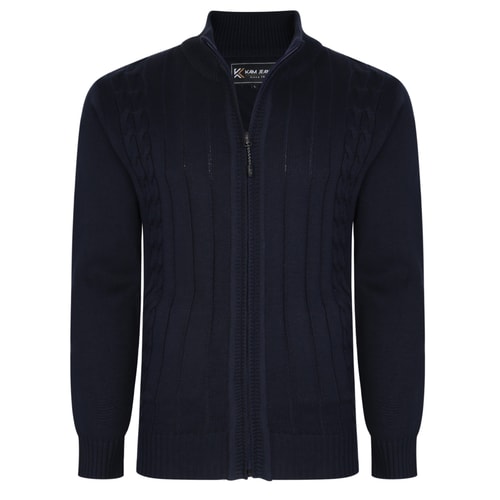 KAM Zip-Thru-Zopfstrick-Cardigan in Marineblau
